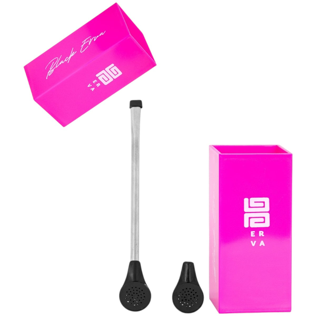 Kit Bomba Tradicional Plástico e Copo Quadrado Terere Black Erva Acrílico -  Escolha a Cor