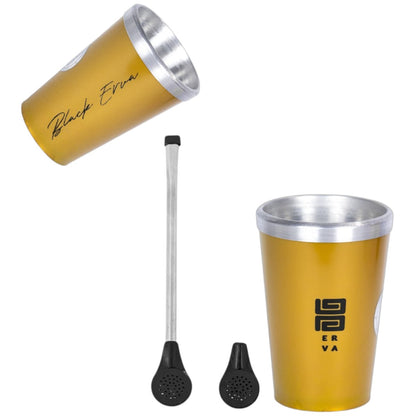Kit Bomba Tradicional Plástico e Copo Térmico Tereré Black Erva Alumínio e Acrílico -  Escolha a Cor