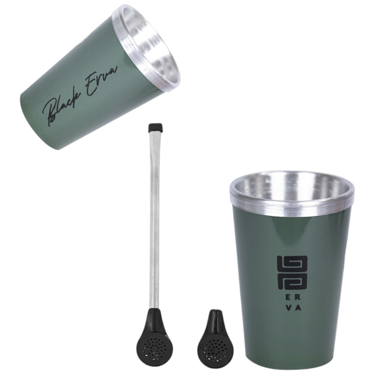 Kit Bomba Tradicional Plástico e Copo Térmico Tereré Black Erva Alumínio e Acrílico -  Escolha a Cor