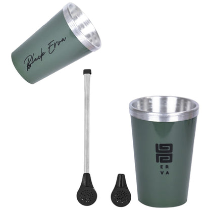 Kit Bomba Tradicional Plástico e Copo Térmico Tereré Black Erva Alumínio e Acrílico -  Escolha a Cor