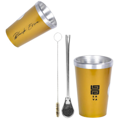 Kit Bomba Tradicional e Copo Térmico Tereré Black Erva Alumínio e Acrílico -  Escolha a Cor