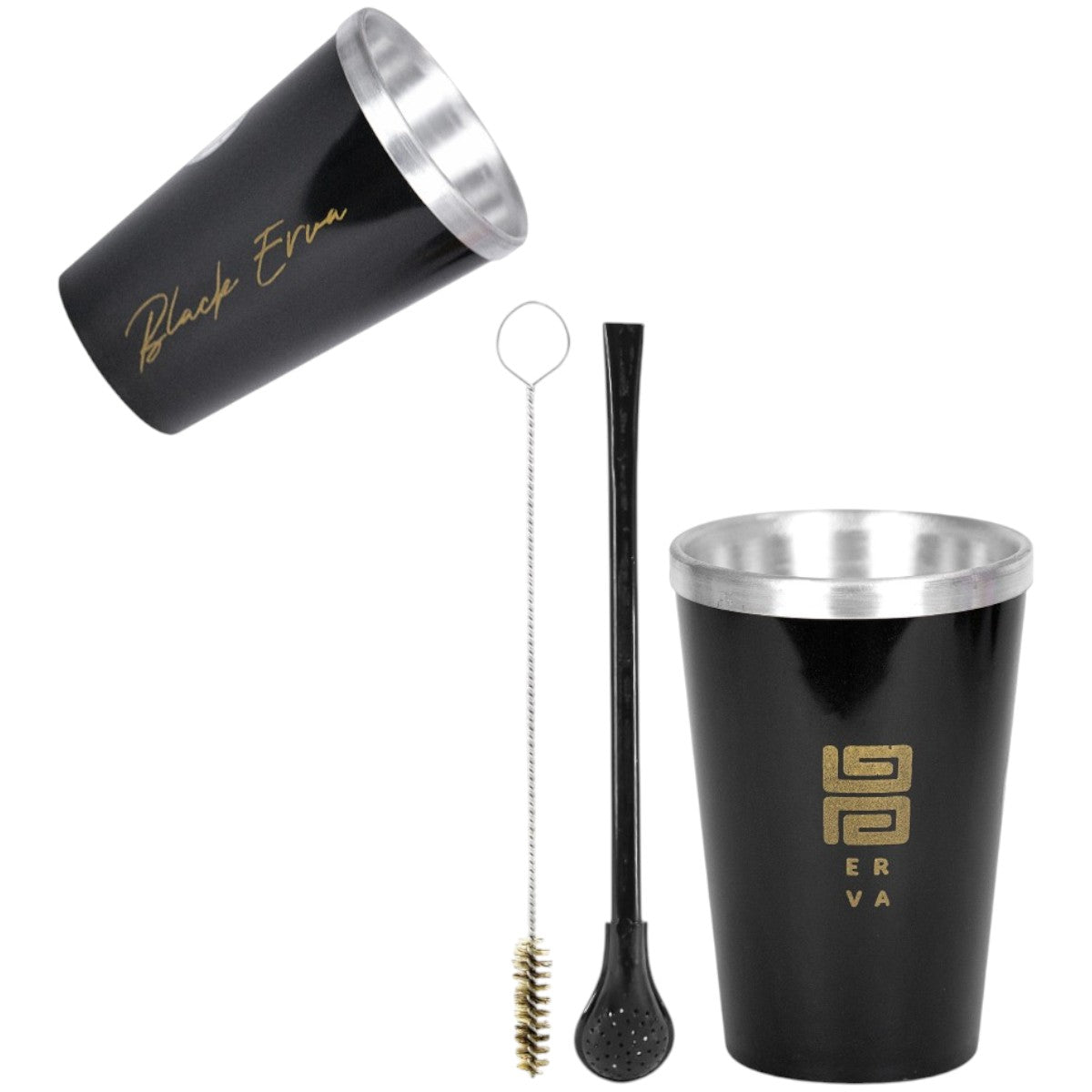 Kit Bomba Tradicional e Copo Térmico Tereré Black Erva Alumínio e Acrílico -  Escolha a Cor