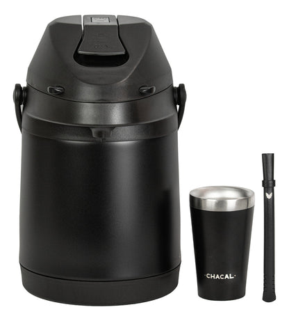 Kit Tereré Chacal Copo Bomba Garrafa Térmica Inox Preto 2.5l