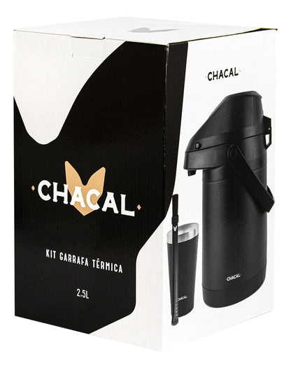 Kit Tereré Chacal Copo Bomba Garrafa Térmica Inox Preto 2.5l