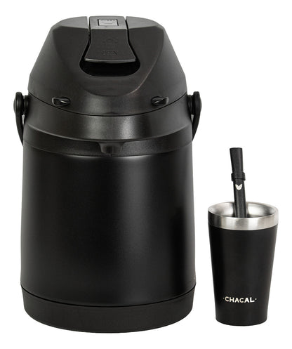 Kit Tereré Chacal Copo Bomba Garrafa Térmica Inox Preto 2.5l
