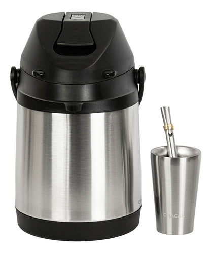 Kit Tereré Chacal Copo Inox Bomba Garrafa Térmica Inox 2.5l