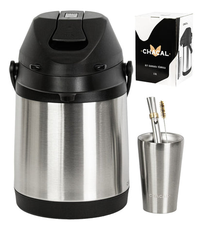 Kit Tereré Chacal Copo Inox Bomba Garrafa Térmica Inox 2.5l