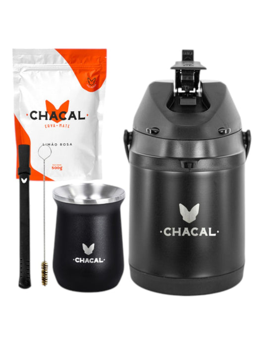 Kit Tereré Chacal Logo Copo Bomba Garrafa Térmica Inox 2.5l
