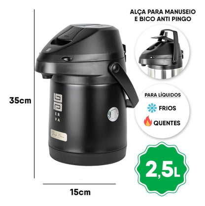 Garrafa Termica Inox 2.5l Tereré Chimarrão Black Preto