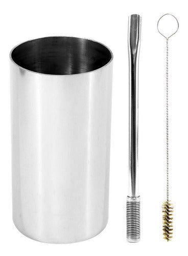 Kit Bomba E Copo Redondo Terere Aço Inox Silver Bojo Mola
