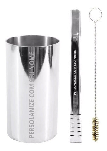 Kit Bomba Filete Copo Redondo Terere Inox - Personalizado Nome