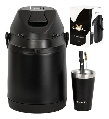 Kit Tereré Chacal Copo Bomba Garrafa Térmica Inox Preto 2.5l