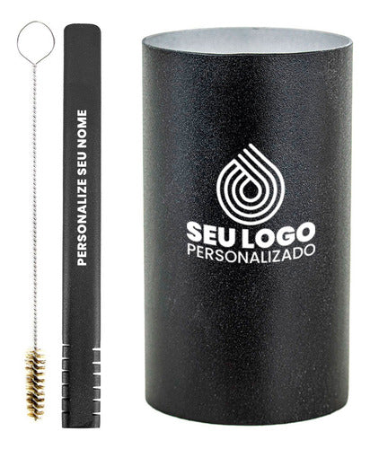 Kit Tereré Copo Redondo Bomba Filete Preto - Seu Logo Personalizado