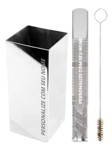 Kit Bomba n3 Copo Quadrado Terere Inox - Personalizado Nome