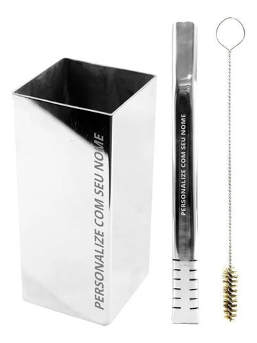 Kit Bomba Filete Copo Quadrado Terere Inox - Personalizado Nome