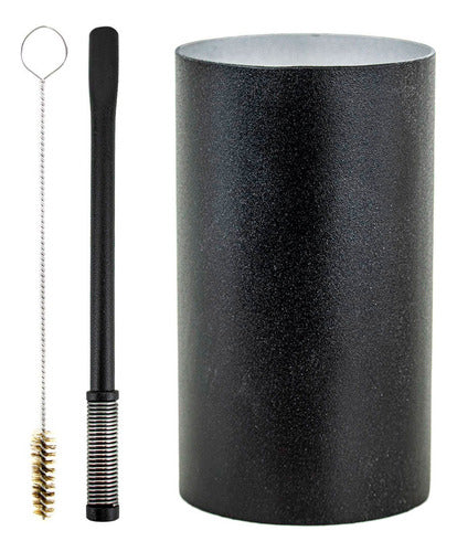 Kit Bomba E Copo Redondo Terere Aço Inox Preto Bojo Mola