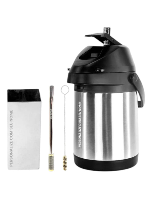 Kit Tereré Inox Garrafa Copo Quadrado Bomba Bojo Mola Dourado - Personalize Seu Nome