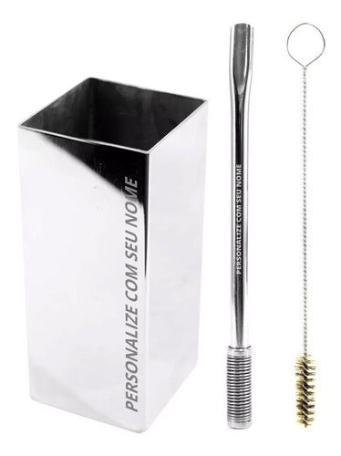 Kit Bomba Bojo Mola Copo Quadrado Terere Inox - Personalizado Nome