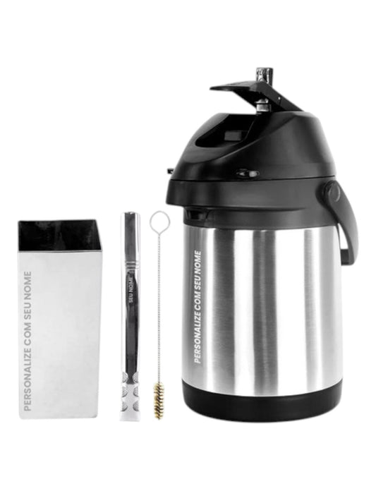 Kit Tereré Inox Garrafa Copo Quadrado Bomba v6 Inox - Personalize Seu Nome