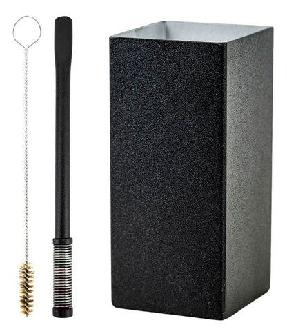 Kit Bomba E Copo Quadrado Terere Aço Inox Preto Bojo Mola