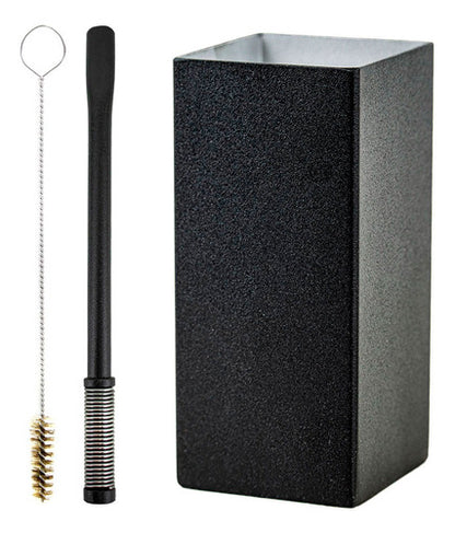 Kit Bomba E Copo Quadrado Terere Aço Inox Preto Bojo Mola