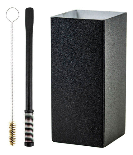 Kit Bomba E Copo Quadrado Terere Aço Inox Preto Bojo Mola