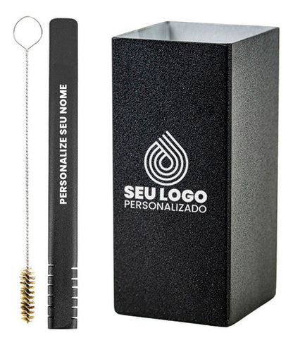 Kit Tereré Copo Quadrado Bomba Filete Preto - Seu Logo Personalizado