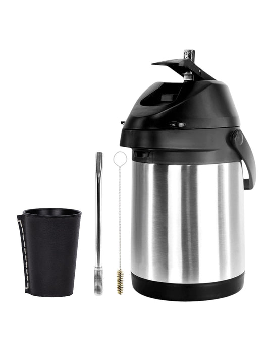 Kit Tereré Copo em Alumínio em Couro Sintético 200ml Bomba Inox Garrafa Termica Inox
