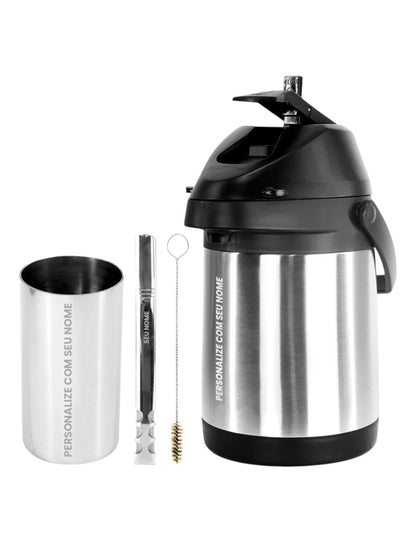 Kit Tereré Inox Garrafa Copo Redondo Bomba v6 Inox - Personalize Seu Nome