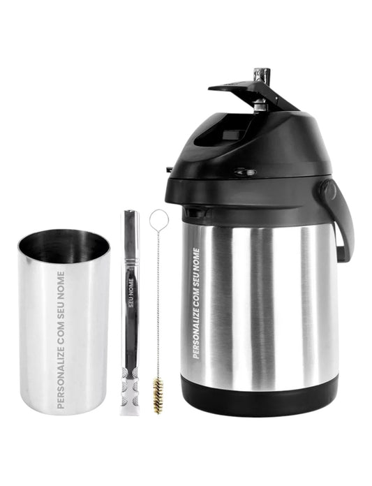 Kit Tereré Inox Garrafa Copo Redondo Bomba v6 Inox - Personalize Seu Nome