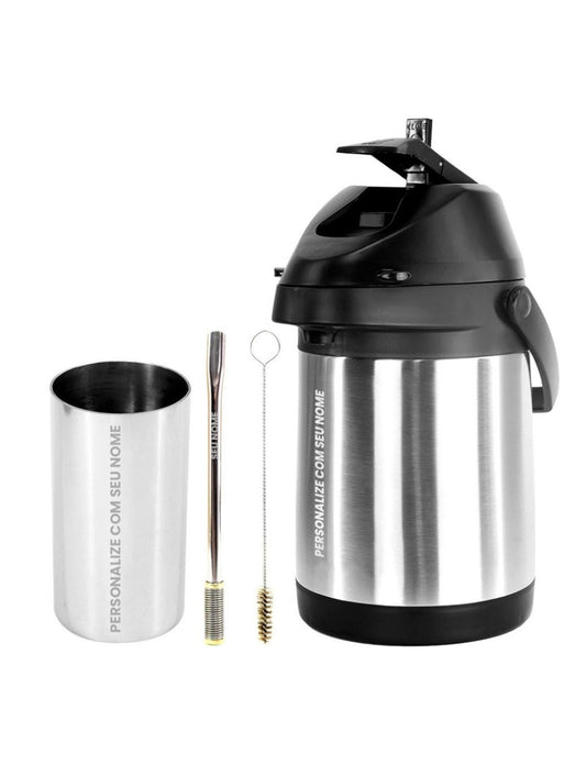 Kit Tereré Inox Garrafa Copo Redondo Bomba Bojo Mola Dourado - Personalize Seu Nome