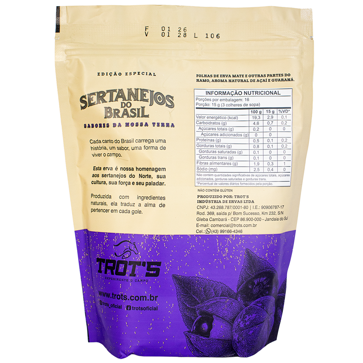 Kit 5 Erva Mate Trot's Sertanejos 1,25kg: Açaí, Frutas Amarelas, Maracujá Pequi, Mate Limão e Bergamota. Edição Limitada