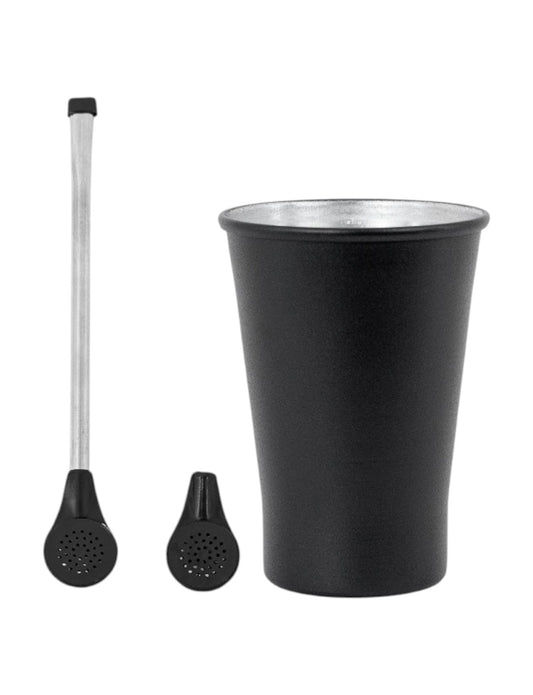 Kit Bomba Tradicional Plástico e Copo Terere Aluminio 280ml -  Escolha a Cor