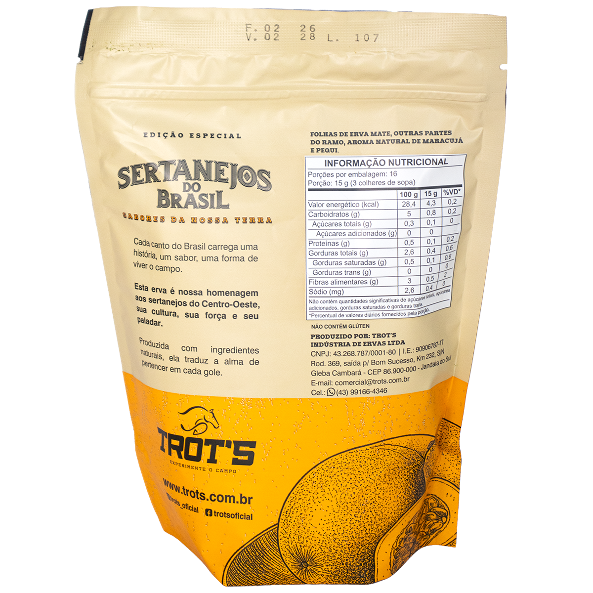 Kit 5 Erva Mate Trot's Sertanejos 1,25kg: Açaí, Frutas Amarelas, Maracujá Pequi, Mate Limão e Bergamota. Edição Limitada