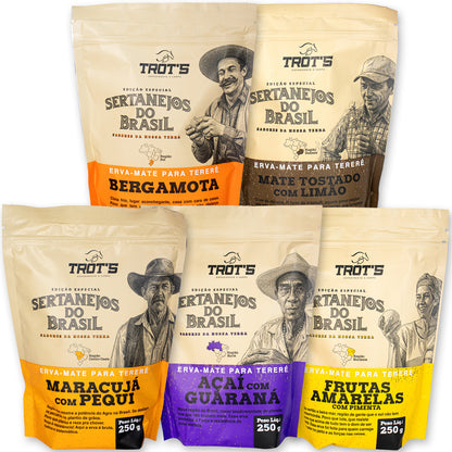 Kit 5 Erva Mate Trot's Sertanejos 1,25kg: Açaí, Frutas Amarelas, Maracujá Pequi, Mate Limão e Bergamota. Edição Limitada