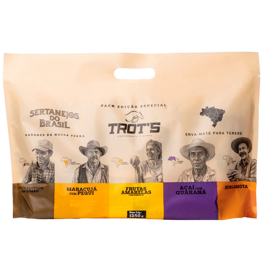 Kit 5 Erva Mate Trot's Sertanejos 1,25kg: Açaí, Frutas Amarelas, Maracujá Pequi, Mate Limão e Bergamota. Edição Limitada
